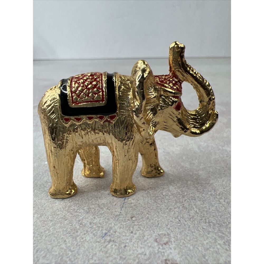 Elephant With Ruby Eyes Metal Golden 1 3/4" Tall